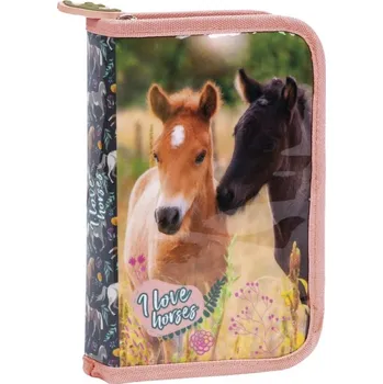 Penál Derform ŠKOLNÍ JEDNOPATROVÝ PENÁL PLNĚ VYBAVENÝ KONĚ I LOVE HORSES