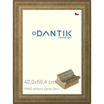 Rám na obraz DANTIK rámeček 42x59,4 | HRAD stříbrná patina (Plexi Čiré) (Vyrobeno s láskou u nás v DANTIKU)