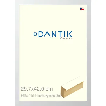 Rám na obraz DANTIK rámeček 29,7x42 | PERLA bílá lesklá vysoká (Plexi Čiré) (Vyrobeno s láskou u nás v DANTIKU)