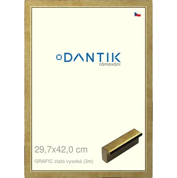 Rám na obraz DANTIK rámeček 29,7x42 | GRAFIC zlatá vysoká (Plexi Čiré) (Vyrobeno s láskou u nás v DANTIKU)