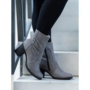 Dámské polobotky Dámské stylové kozačky na podpatku B-04 šedé, VELIKOST 37