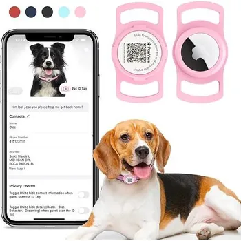 psí známka PawView chytrá známka pro psy s držákem na Airtag - růžová