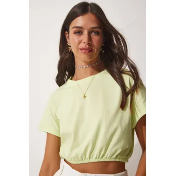 Dámské tričko Šťastné Istanbulské Dámské Světle Zelené Crop Tričko Happiness İstanbul kaki | krémová 2275920