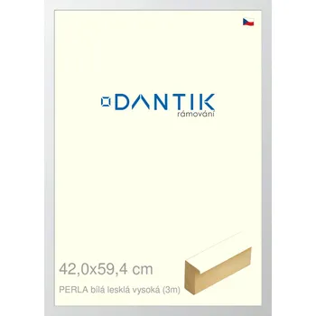 Rám na obraz DANTIK rámeček 42x59,4 | PERLA bílá lesklá vysoká (Plexi Čiré) (Vyrobeno s láskou u nás v DANTIKU)