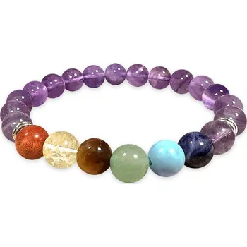 Drahý kámen Mani Bhadra Mani Bhadra Náramek s drahými čakrovými kameny 7 Chakra a kameny Ametyst (korálky Ø cca 8 mm)