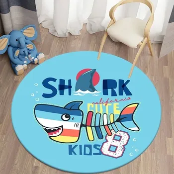 Koberec Kulatý dětský protiskluzový koberec 3D design do obýváku | žralok - 9,90 cm x 90 cm