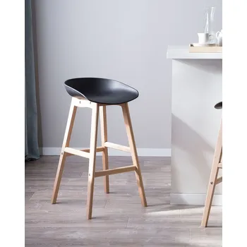 Barová židle Sada 2 barových židlí ze světlého dřeva černý plast sedadlo 85 cm kuchyňský pult Beliani