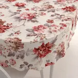 Sametový oválný ubrus Tamara TMR-017 Červené pivoňky na pískovém 100x160 cm