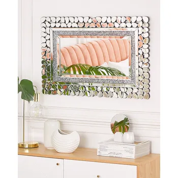 Zrcadlo Nástěnné Zrcadlo Stříbrné Sklo 60x90 cm Obdélníkové s Rámem z Akrylového Skla Obývací Pokoj Ložnice Koupelna Obývací Pokoj Beliani