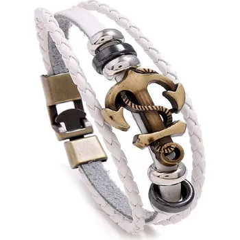 Náramek Amparo Miranda® Kožený náramek s kotvou KNC28, Barva bílá