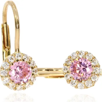 Náušnice CUTIE Zlaté náušnice s růžovým zirkonem