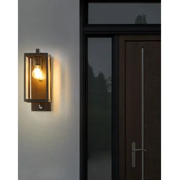 Venkovní osvětlení Venkovní nástěnné svítidlo černé železo sklo 33 cm se senzorem pohybu Externí retro design Beliani