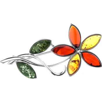 Brož Stříbrná brož s jantary - AP124-1218