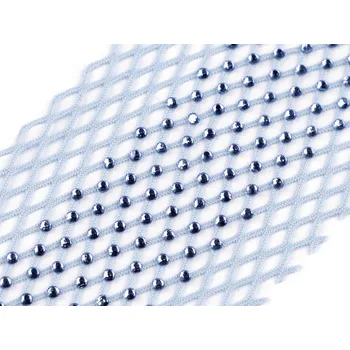 Pružná síťovina / prýmek / vsadka s broušenými kamínky šíře 75 mm METRÁŽ - 7 modrá světlá