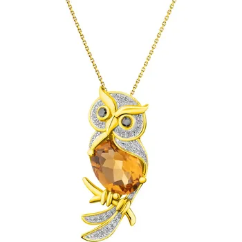 Přívěsek Zlatý přívěsek s diamanty a citrínem - sova - ryzost 585 - 214.141 Žluté zlato