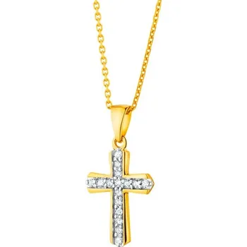 Přívěsek Zlatý přívěsek s diamanty - kříž - 0,04 ct - ryzost 585 - 109.413