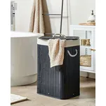 Úložný koš černý bambusové dřevo s víkem koš na prádlo boho doplňky do domácnosti Beliani