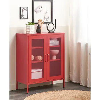 Ložnice Komoda Kancelářská skříňka červená kovová 2 dveře zámek na klíč moderní obývák domácí kancelář Beliani