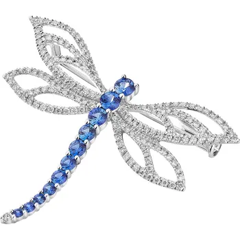 Brož Brož z bílého zlata s brilianty a cejlonskými safíry - vážka - ryzost 750 - 220.293