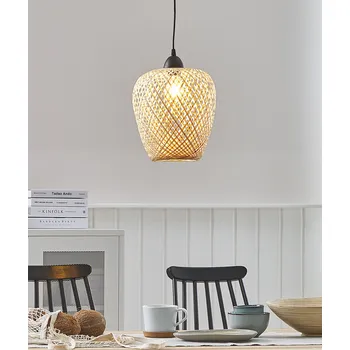 Závěsná lampa bambusové světlé dřevo boho styl stropní lampa Beliani