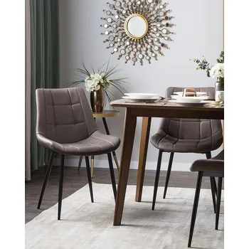 Jídelní židle Sada 2 jídelních židlí Tmavě hnědá umělá kůže Černé železné nohy Moderní čalouněné židle Beliani