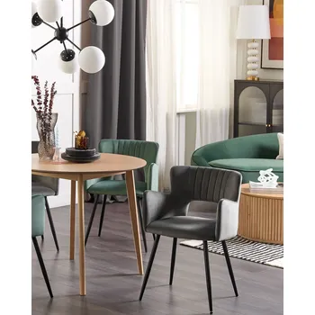 Sada 2 židlí tmavě šedý samet s tvarovanými područkami prošívané opěradlo černé kovové nohy Beliani