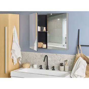 Koupelnový nábytek Zrcadlová skříňka do koupelny na stěnu černá 80 x 70 cm závěsná skříňka s 2 dveřmi police moderní styl koupelna Beliani