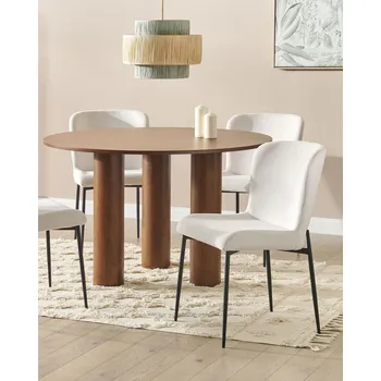 Jídelní židle Sada 2 jídelních židlí krémově bílá polyesterové pletené čalounění kovové nohy kuchyně jídelna Beliani