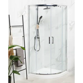 Sprchový kout stříbrný z tvrzeného skla hliněný rám dvojité dveře půlkruhový 90x90x185cm moderní styl Beliani