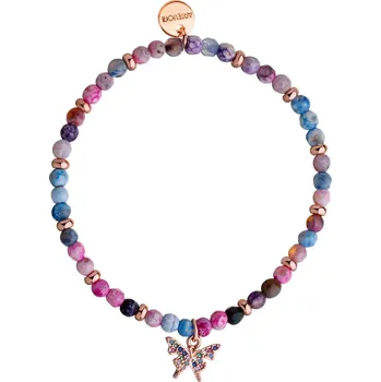 Náramek Pozlacený náramek z mosazi s acháty a zirkony - motýl - AR537-2361