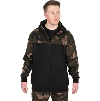 Rybářské oblečení Mikina FOX LW BLACK/CAMO SPLIT ZIP HOODY Velikost: XXL