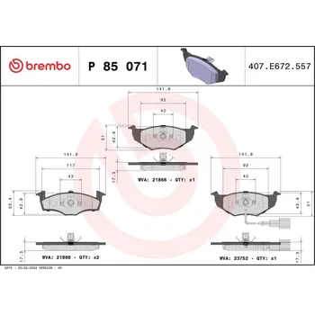 Brzdová destička Sada brzdových destiček, kotoučová brzda BREMBO P 85 071
