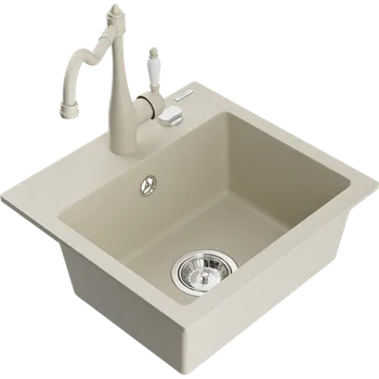 Granitový dřez Mexen Milo granitový dřez s baterií Carla, béžový - 6505-69-670700-69 Granitové dřezy s baterií