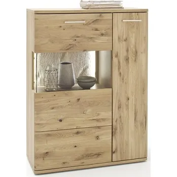 Obývací stěna Vitrína SANTORI III (Dub Bianco), Včetně LED osvětlení, Otevírání doprava (z pohledu zepředu)