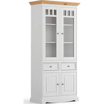 Knihovna Massivo.cz Vitrína Belluno Elegante, 2d, dekor bílá / borovice, masiv, borovice