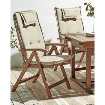 Sada 6 zahradních židlí tmavé akáciové dřevo přírodní taupe polštáře nastavitelné skládací venkovský rustikální styl terasa zahrada Beliani