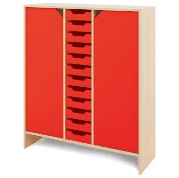 Zahradní úložný box Velká skříň s malými kartonovými kontejnery a dvířky KLASIKO Červená