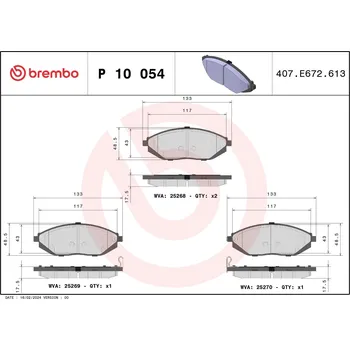 Brzdová destička Sada brzdových destiček, kotoučová brzda BREMBO P 10 054