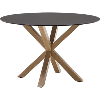 Jídelní stůl Matně černý skleněný jídelní stůl Kave Home Argo 120 cm s přírodní kovovou podnoží