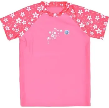 Kojenecké plavky Splash About Plážové UV triko pro děti krátký rukáv - Růžové květy, velikost: 3-4 roky