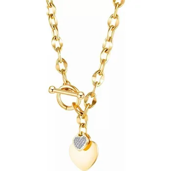 Náhrdelník Dámský Ocelový náhrdelník s dvojitým srdcem Zlatý Titan Jewerly 97k-cube