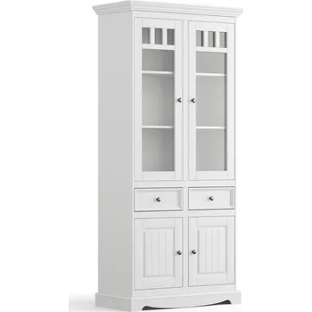 Knihovna Massivo.cz Dřevěná vitrína Belluno Elegante 2d, bílá, masiv, borovice