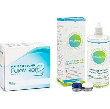 Kontaktní čočky Měsíční kontaktní čočky PureVision 2 (6 čoček) + Solunate Multi-Purpose 400 ml s pouzdrem PureVision