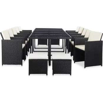 15dílný zahradní jídelní set s poduškami polyratan černý Černý 46420