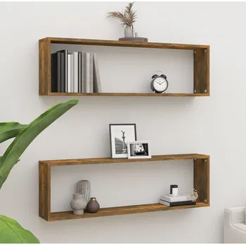 police vidaXL Nástěnné obdélníkové police 2 ks 100 x 15 x 30 cm [815906] Barva: kouřový dub