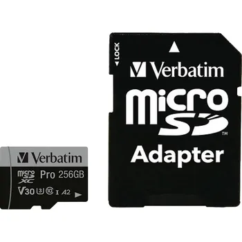 Paměťová karta Verbatim Pro paměťová karta microSDXC 256 GB UHS-Class 3 podpora videa 4K, výkonnostní standard A2, vč. SD adaptéru, nár
