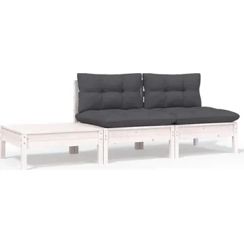 Zahradní pohovka 3dílná zahradní souprava s poduškami bílá masivní borovice Bílá 806683