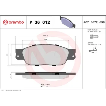 Brzdová destička Sada brzdových destiček, kotoučová brzda BREMBO P 36 012
