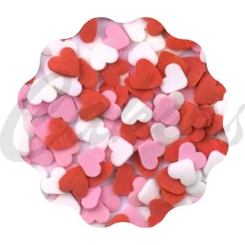 Čokoláda Cukrová srdíčka 3D 3 mm červeno-růžovo-bílá, 50 g