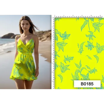 Šatovka B0185 neonově žlutá, tyskysové květy, š.140